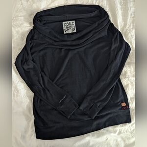 Peace Love World - Black Cowl Neck Fine Knit Sweater w/ Thumbholes